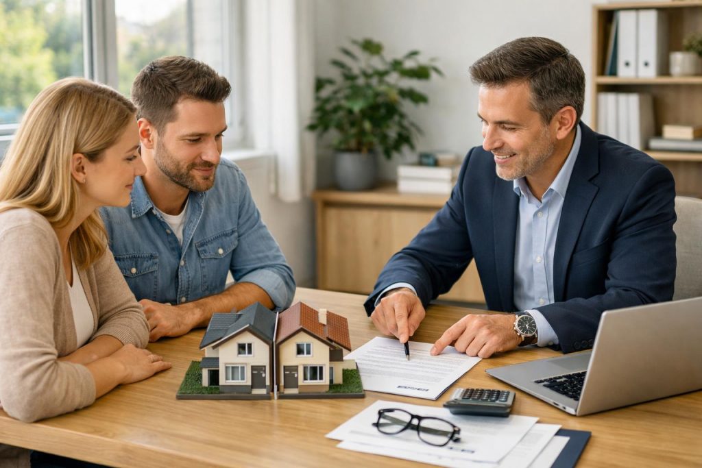 Konsultacja finansowa dwóch współwłaścicieli i doradcy przy stole